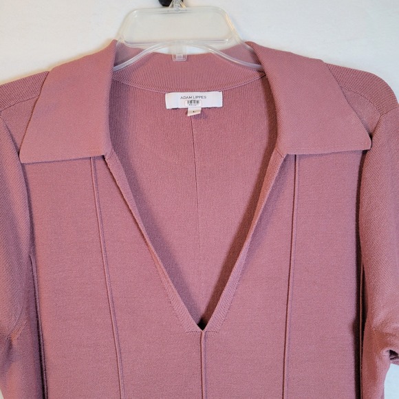 Adam Lippes Womens Knit Midi Dress Belt Collar Size Large Pink Modest Career - Picture 7 of 10